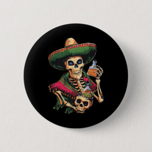 Vintage Mexican Skull Drinking Beer Cinco De Mayo 6 Cm Round Badge