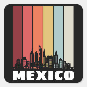 Vintage Mexico CDMX Cityscape Retro Sunset Square Sticker