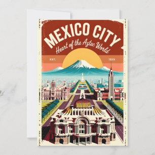 Vintage Mexico City Illustration Retro Travel Holiday Card
