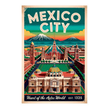 Vintage Mexico City Illustration Retro Travel