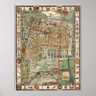 Vintage Mexico City Map Poster