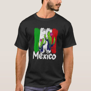 Vintage Mexico Flag Flowers Retro Mexican Flag Pri T-Shirt