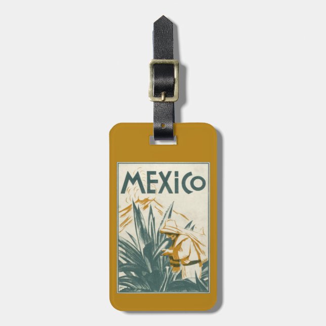 Vintage Mexico Volcano Illustration Luggage Tag (Front Vertical)