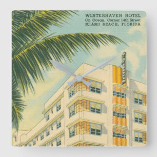 Vintage Miami Art Deco Square Wall Clock