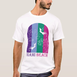 Vintage Miami Beach Colourful Retro Tropical Birds T-Shirt