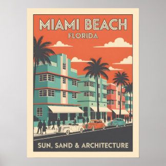 Vintage Miami Beach Florida Art Deco Travel Poster