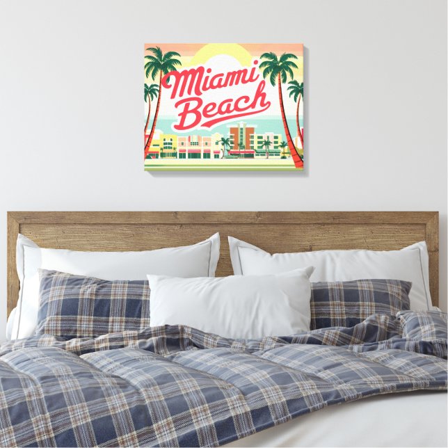 Vintage Miami Beach, Florida Canvas Print (Insitu(Bedroom))