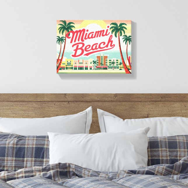 Vintage Miami Beach, Florida Canvas Print (Insitu(Bedroom))