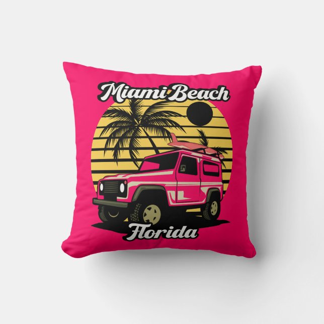 Vintage Miami Beach Florida Cushion (Front)