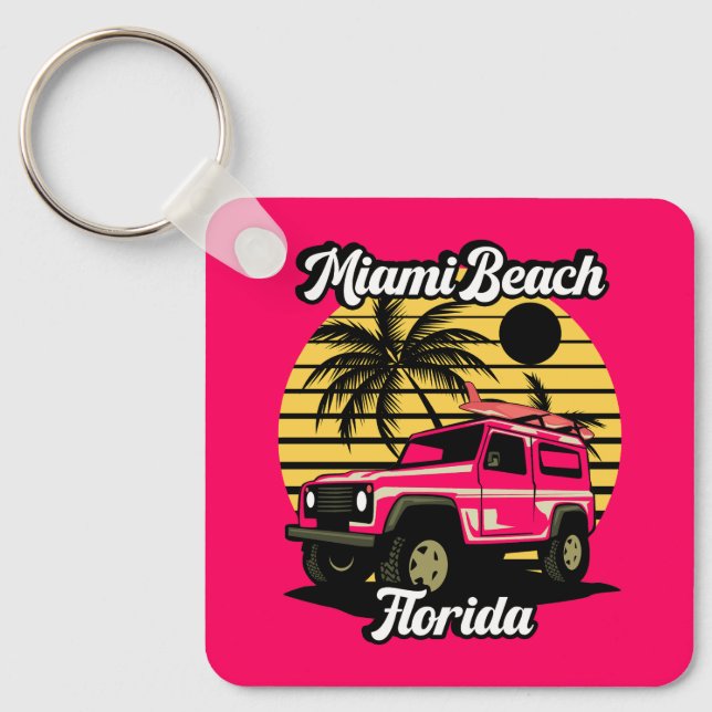 Vintage Miami Beach Florida Key Ring (Front)