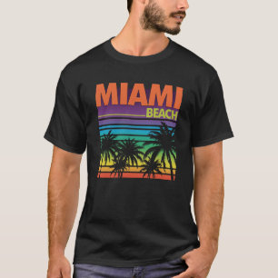 Vintage Miami Beach Sunset Palm Trees Retro 80s T-Shirt