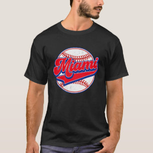 Vintage Miami Cityscape Baseball Player and Fans T-Shirt