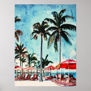 Vintage Miami Fl Watercolor Painting Poster