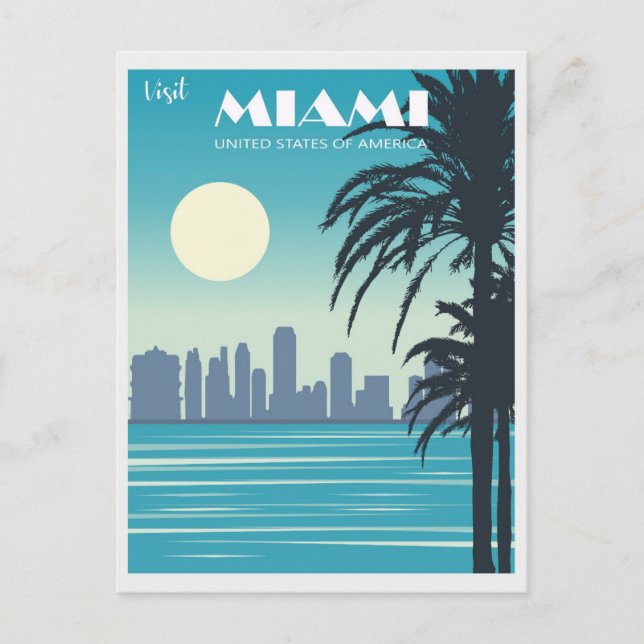 Vintage Miami Florida City Skyline Travel Postcard (Front)