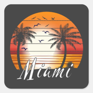 Vintage Miami Florida Palm Trees Summer Beach Square Sticker