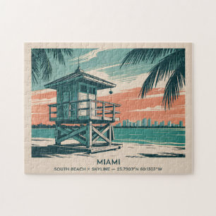Vintage Miami Florida South Beach Skyline Travel Jigsaw Puzzle