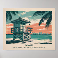 Vintage Miami Florida South Beach Skyline Travel