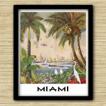 Vintage Miami Florida Travel and Tourism Poster<br><div class="desc">Vintage Miami, Florida illustration adapted from a 1928 travel and tourism promotion shows a scene of the city buildings across the water with coconut palms, tropical plants and bird. Boats and an aeroplane represent travel possibilities of the era. The name Miami has been added at the bottom in an Art...</div>