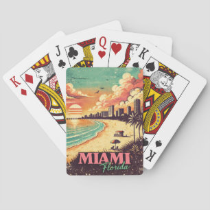 Vintage Miami Florida Travel Illustration Playing Cards