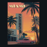 Vintage Miami Florida Travel Poster<br><div class="desc">Step into the golden age of Miami with this vibrant vintage-style poster! Featuring iconic Art Deco skyscrapers, palm trees, and a sleek pink classic car cruising along a sunlit street, this design captures the essence of mid-century Miami glamour. Perfect for travelers, retro enthusiasts, or anyone who loves Florida’s coastal charm,...</div>