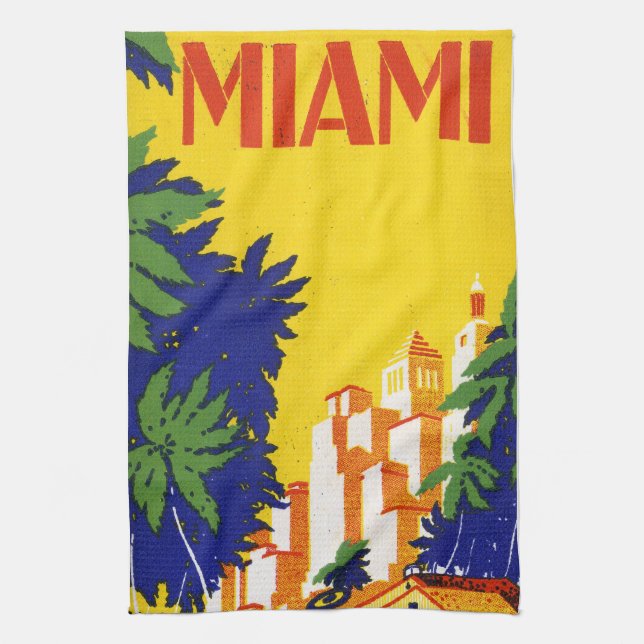 Vintage Miami Florida Travel Tea Towel (Vertical)