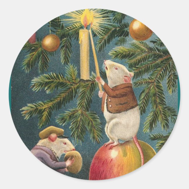 Vintage Mice & Candle Christmas Stickers (Front)