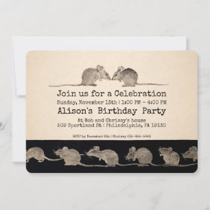 Vintage Mice Customisable Party Invitation