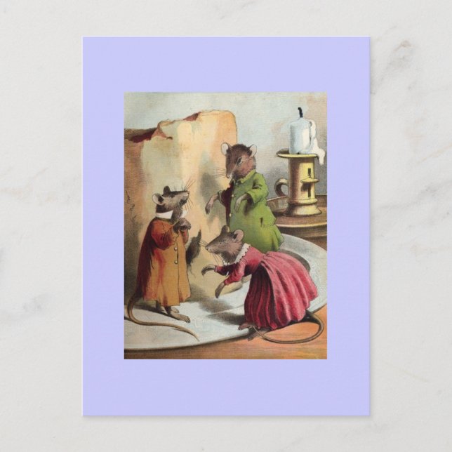 Vintage Mice in Clothes Customisable Art Postcard (Front)