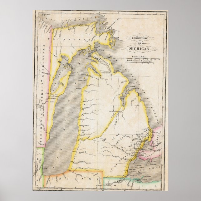 Vintage Michigan Area Map Poster 1825 (Front)