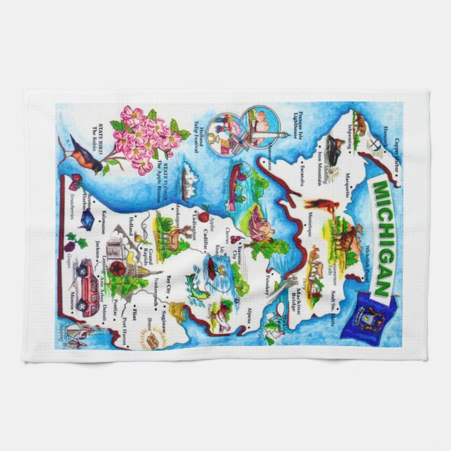 Vintage Michigan Map  Tea Towel (Horizontal)