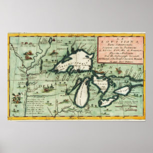 Vintage Michigan Region Map Poster