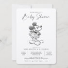 Vintage Mickey Mouse Sketch Baby Shower Invitation