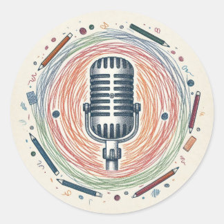 Vintage microphone classic round sticker