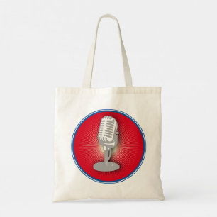 Vintage microphone emblem tote bag