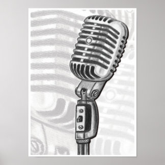 Vintage Microphone in Charcoal Art Print
