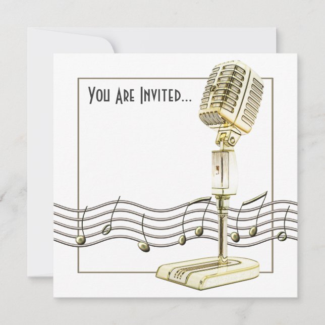 Vintage Microphone Music Invitation (Front)