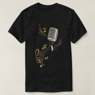 Vintage Microphone Music Notes Art T-Shirt