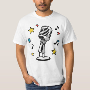 Vintage Microphone Music Notes Retro Singing Desig T-Shirt