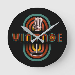 Vintage Microphone Music Singing Round Clock