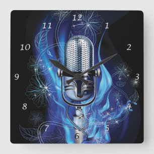Vintage Microphone Square Wall Clock