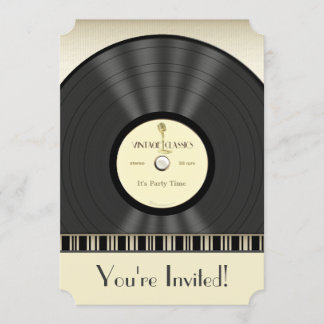 Vintage Microphone Vinyl Record Party Invitations