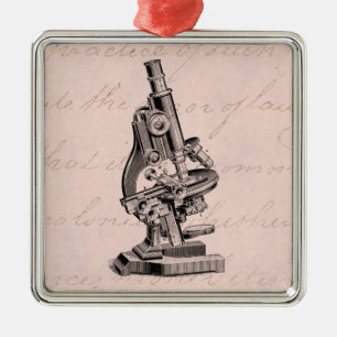 Vintage Microscope Illustration Pink Steampunk Metal Tree Decoration