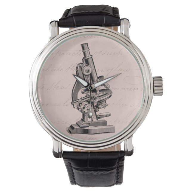 Vintage Microscope Illustration Pink Steampunk Watch (Front)