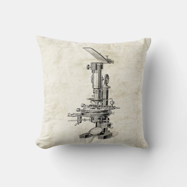 Vintage Microscope Illustration Retro Steampunk Cushion (Front)