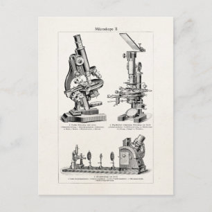 Vintage Microscope Illustration Retro Steampunk Postcard