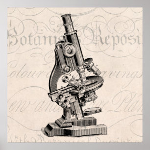 Vintage Microscope Illustration Retro Steampunk Poster