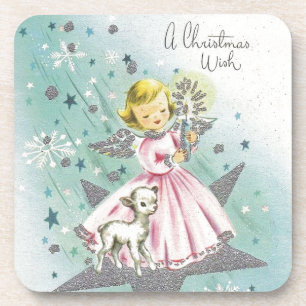 Vintage Mid Century Christmas Angel and Lamb Coaster
