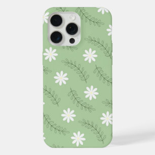 Vintage Mid Century Green White Flower Pattern iPhone 15 Pro Max Case