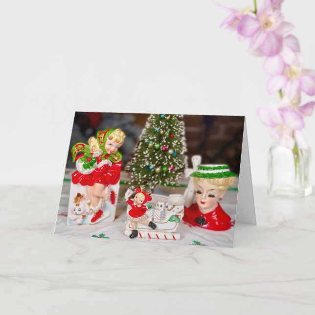 Vintage Mid-Century Kitschy Christmas New Years Card (Orchid)