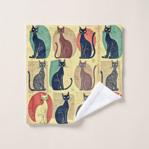 Vintage Mid-Century Modern Cats Bath Towel Set